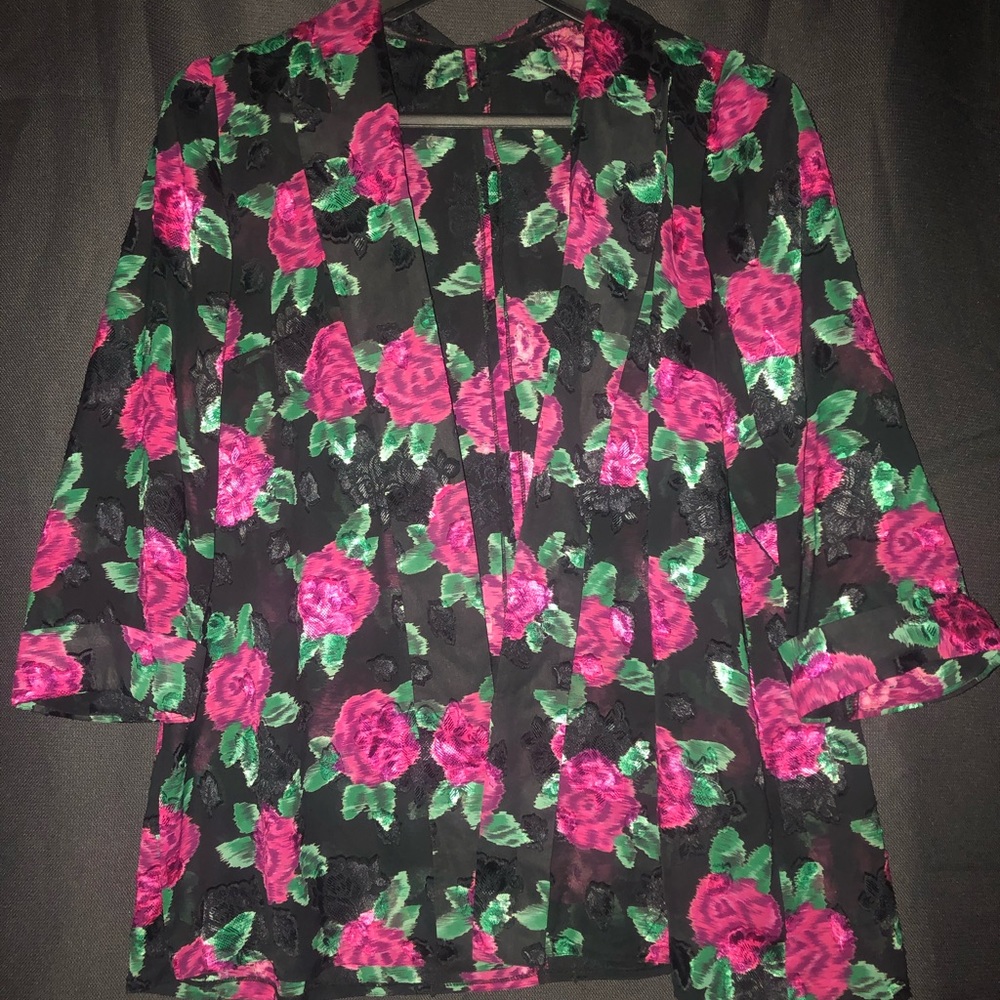 open flower rose kimono thin jacket blazer